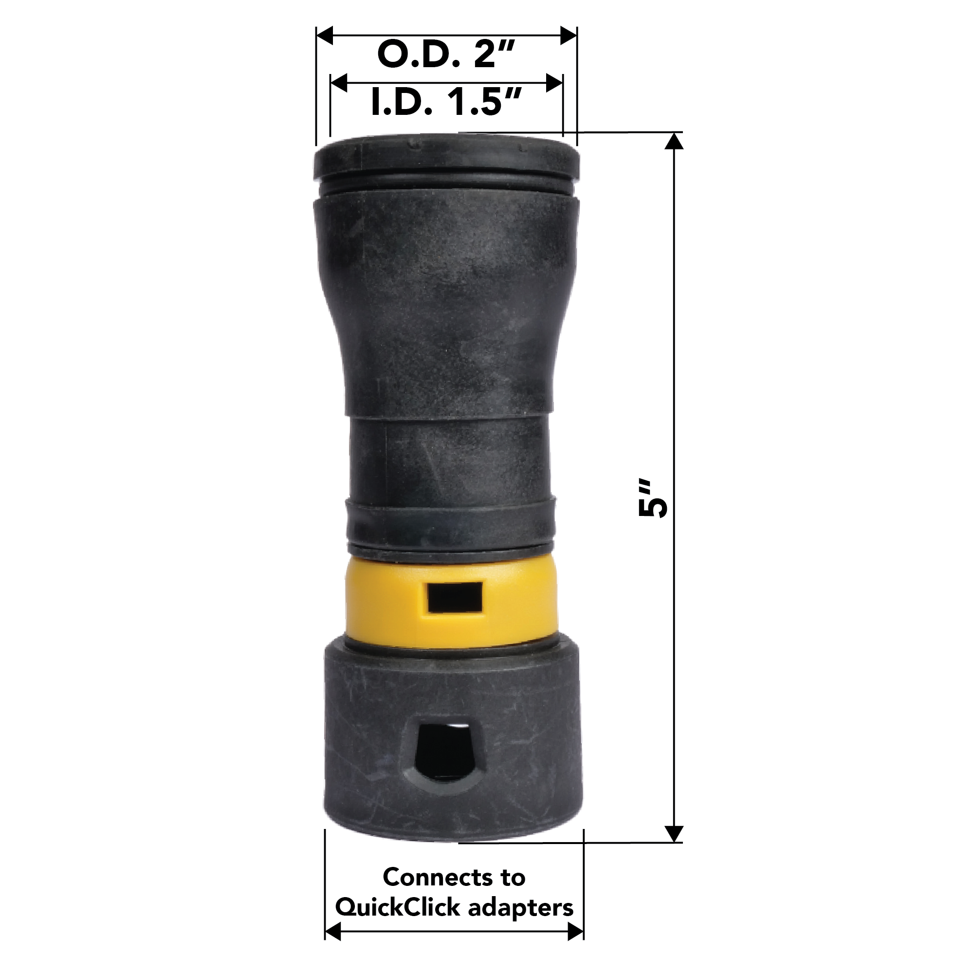Profile view of the 1.5 inch Electro-Static Dissipative (ESD) Quick Click power tool adapter with dimensions.